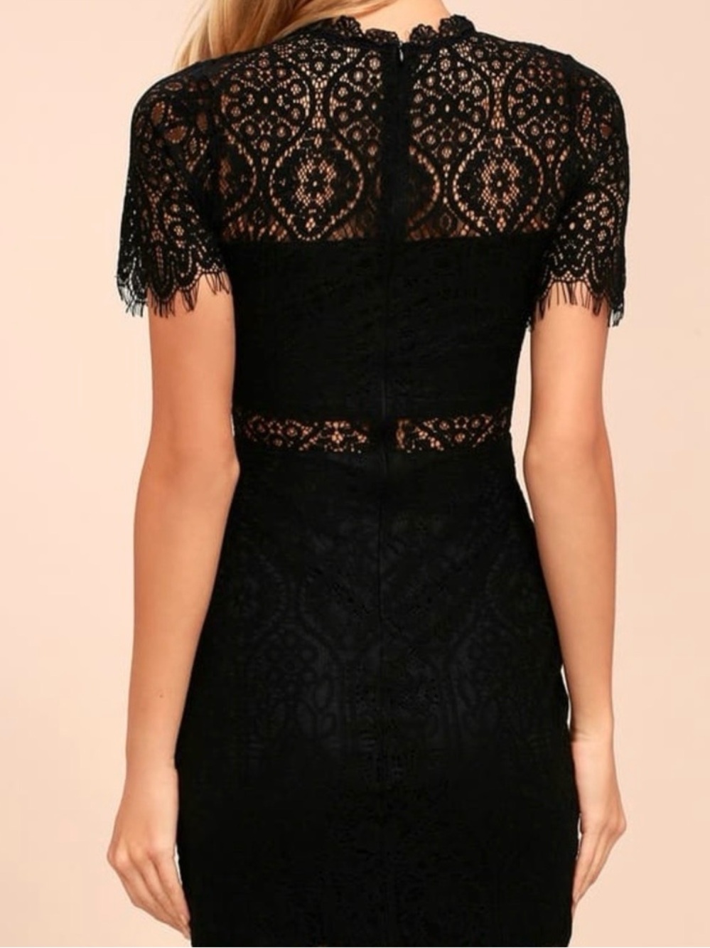miami Black Lace Midi Dress with Short Sleeves